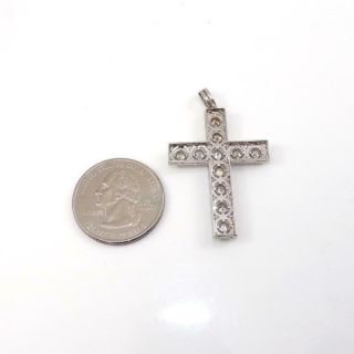 Vtg Antique Art Deco European Cut Diamond Platinum Cross Religious Pendant LHG4 2