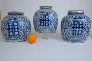 3x Large Antique Chinese Porcelain Blue & White Jars / Vases 18th / 19thcentury