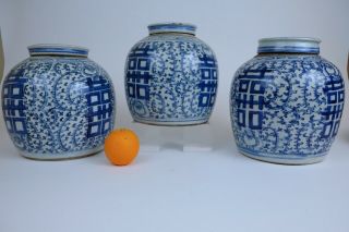 3x Large Antique Chinese Porcelain Blue & White Jars / vases 18th / 19thCentury 2
