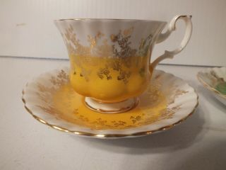 2 Vintage Royal Albert Porcelain Tea Cup & Saucer Yellow & Green Bone China 4396 2