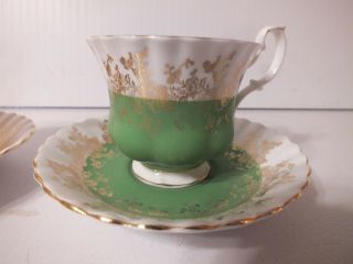 2 Vintage Royal Albert Porcelain Tea Cup & Saucer Yellow & Green Bone China 4396 3
