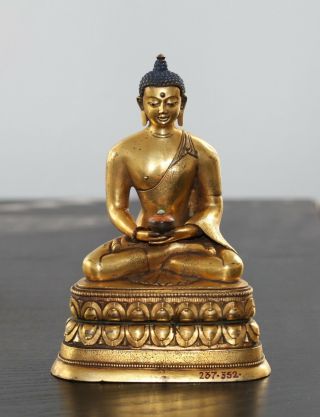 Antique Chinese Tibetan Gilt Bronze Buddha,  18th Century,  Qing Dynasty, .