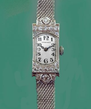 Vintage 1920s Tiffany & Co.  Platinum Diamond Ladies Watch By Iwc And Cressarrow
