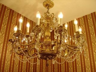 Large Brass Crystal Chandelier Ceiling Lamp Brass Foyer Ø 32 " 16 Light