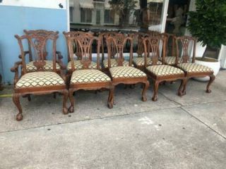 Set Of 10 Mahogany Chippendale Style Dining Chairs
