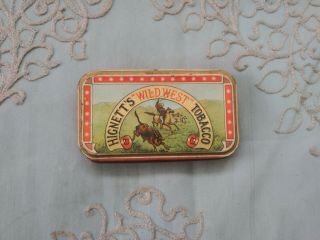 Antique Hignetts Wild West Tobacco Tin Old Advertising Tobacciana Stash Box