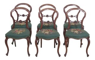 Lf31531ec: Set Of 6 Antique Victorian Walnut Dining Chairs W.  Needlepoint