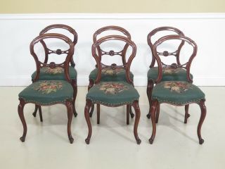 LF31531EC: Set Of 6 Antique Victorian Walnut Dining Chairs w.  Needlepoint 2