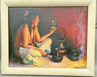 1920s School Native American Indian Oil Painting - - - E.  Irving Couse 1866 - 1936