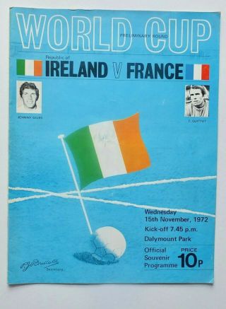 Vintage Irish Football Programme - Republic Of Ireland V France - World Cup