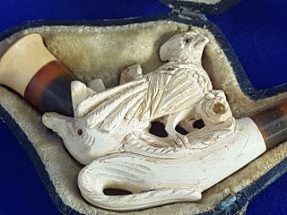 Case Antique Meerschaum & Amber Hand Carved Italian Ciggie Holder