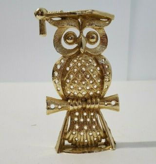 Vintage Owl Earring Holder Torino Gold Tone Metal Jewelry Stand Storage 808