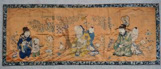 Large Chinese Silk Embroidery Panel Immortals,  Qing Dynasty.