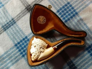 Vintage Meerschaum Carved Tobacco Pipe With Case