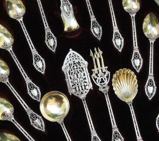 Rare French Gothic Silver Spoon Set C1850 Manner Of Viollet - Le - Duc