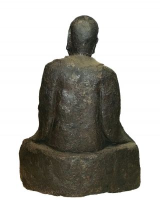 Asian Old Cast Iron Sculpture Of Seating Buddha