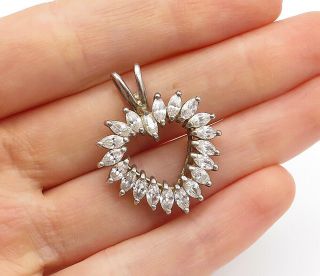 925 Sterling Silver - Vintage Marquise Cut Topaz Love Heart Pendant - P10990