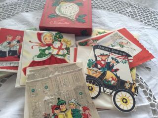 14 Vintage Christmas Cards With Envelopes - In Old Christmas Card Box