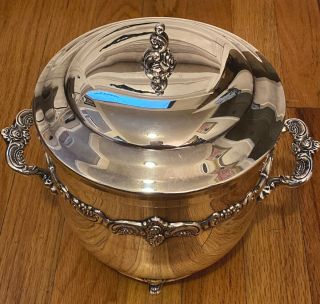 Vintage Towle E.  P.  Silver Plated Glass Lined Ice Bucket With Handles & Lid