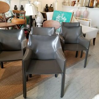 Cassina Cab Dining Chairs - Gray Leather Set Of 6