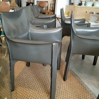 Cassina Cab Dining Chairs - Gray Leather set of 6 3
