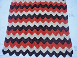 Vintage 1970s Crochet Afghan Throw Zig Zag Burnt Orange Dark Brown Tan 45 " X 70 "