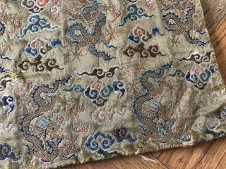 Antique Chinese 18/19th C Brocade Silk Embroidered Fabrics W/ Dragons & Clouds
