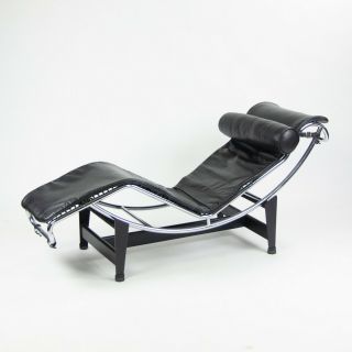 Vintage Le Corbusier Cassina Lc4 Chaise Lounge Chair Black Leather