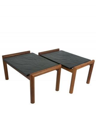 Mid Century Adrian Pearsall Danish Style Slate And Walnut Side Tables