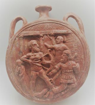 Large & Impressive Ancient Greek Terracotta Amphora Vessel Depicting Battle