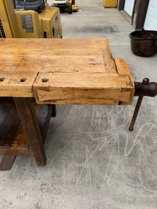 Vintage Antique Industrial Carpenters Workbench / Desk /Kitchen Island 3