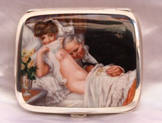 Magnificent 19c German 935 Hand Painted Box,  Doctor Visiting The Lady