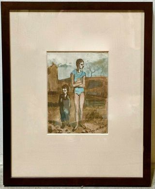 Pablo Picasso Blue Period Harlequin Boy Vintage Drawing Lithograph
