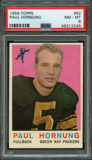 1959 Topps Fb Card 82 Paul Hornung Green Bay Packers Psa Nm - Mt 8