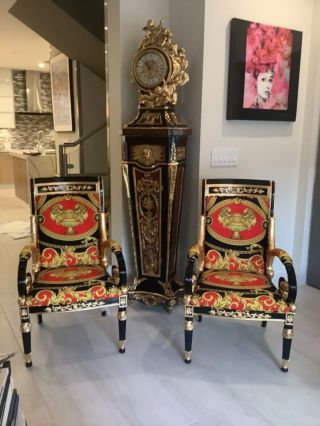 Louis Xvi Style Antique Chairs With Versace Lion And Urn Upholstery One Of Kind