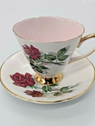 Vintage Old Royal England Bone China Footed Cup & Saucer Set Red Rose