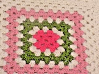 Shabby Vintage Chic Handmade Crochet Pink Cream Baby Blanket Throw
