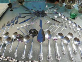 Large Wallace Grand Baroque Sterling Silver Flatware Old Set Servers Heavy Rare