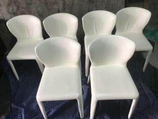 Set Of 6 Cassina White Leather Cab Dining Chair Italy