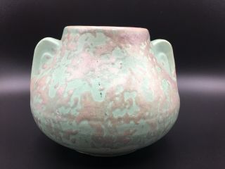 Vintage Brush Mccoy Art Pottery Mottled Green & Brown Ear Handled Vase