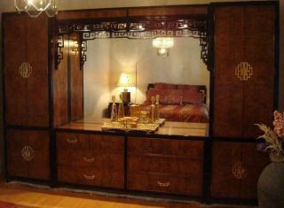 Vintage Centuryfurniture Chin Hua 4 Piece Bedroom Set Ash Burl Black Ebony Maple