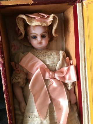 all antique English poured wax doll & charming Victorian box 3
