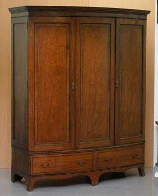 Large Triple Bow Fronted Victorian Mahogany Wardrobe With Drawers Dismantles