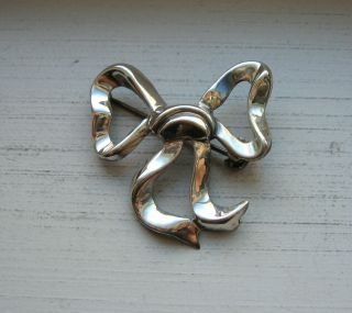 Vintage Sterling Silver Ribbon Bow Brooch Pin