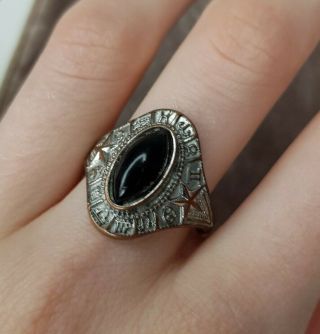 Rare Vintage Star Sign Faux Onyx Black Stone Size S Ring Gift Costume Jewellery