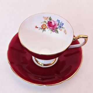 Vintage Taylor Kent Tea Cup Deep Rose Bone China Spring Floral Design Gold Gild