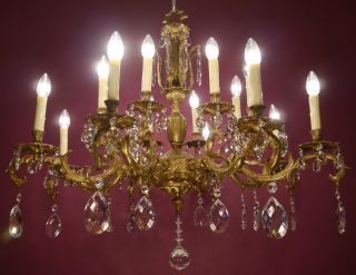 Large Crystal Gold Bronze French Huge Chandelier Ceiling Lamp 16 Light