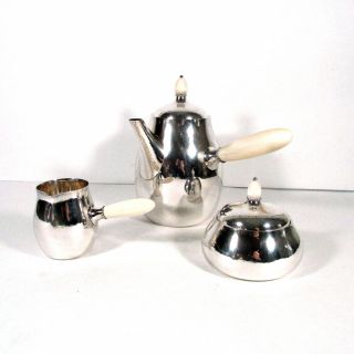 Antique Georg Jensen Sterling Silver 3 Piece Set: Coffee Creamer & Sugar