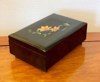 Vintage Japanese Black Lacquer Musical Jewellery Trinket Box 7.  5 X 5 Ins