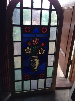 Sg 13 Antique Painted In Fired Stained Glass Flowers In The Vase Window